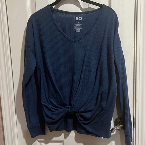 So Tie Front Sweater Womens Small Blue Soft - Picture 3 of 10